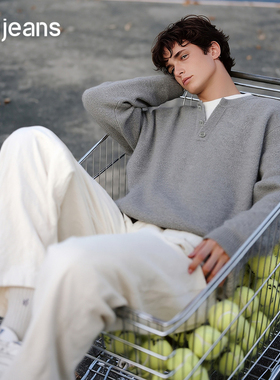 gxg.jeans男装 黑色假两件半开襟休闲毛衣针织衫男 25年春秋新品