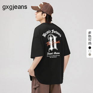 休闲宽松圆领短袖 T恤男 后背字母印花美式 gxg.jeans男装