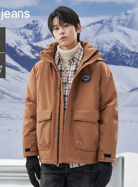 gxgjeans男装冬季休闲黑色连帽羽绒服男