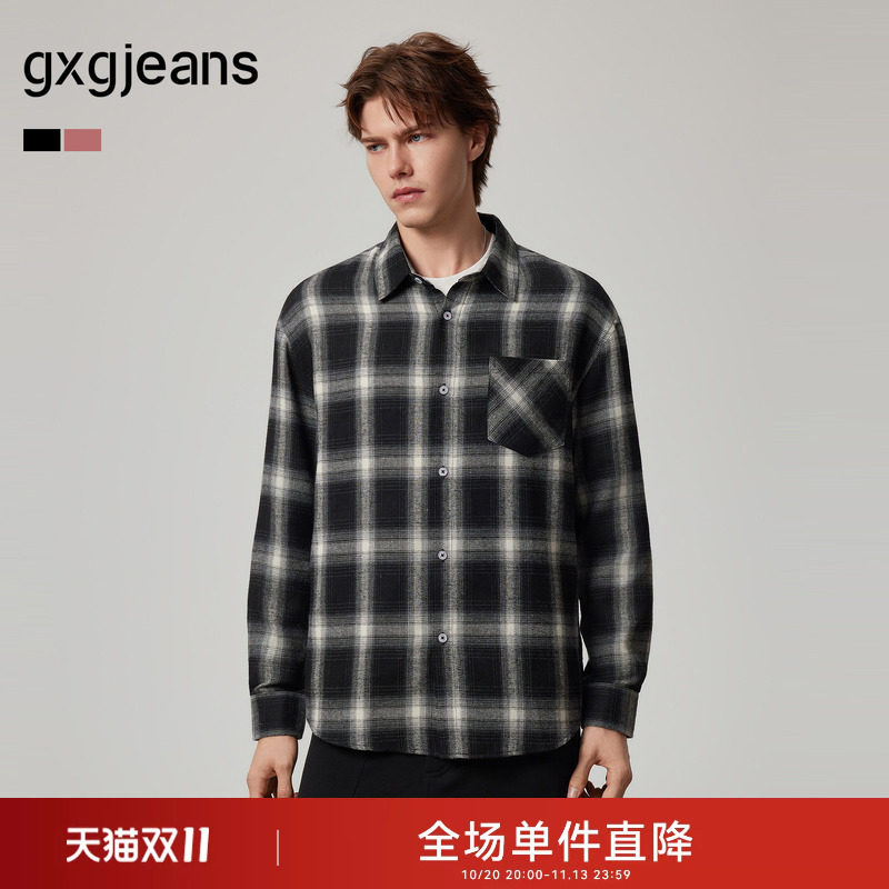 gxgjeans男装 多色格纹口袋设计休闲复古长袖衬衫外套26秋新品