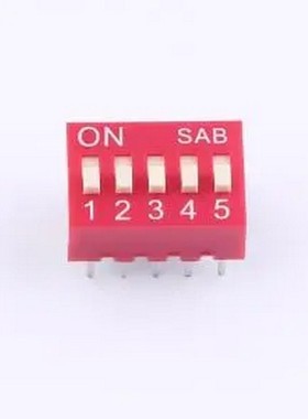 BSE05GR 2.54mm间距5P 红色插件拨码开关 插件,P=2.54mm 拨码开关