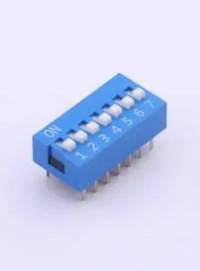 DS-07-B-T 蓝色平拨 7位 KE拨码开关 插件,P=2.54mm 拨码开关