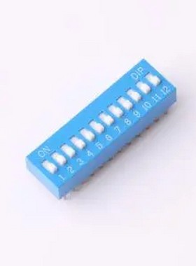 DR-12LT 2.54mm间距 12位 琴键式 直插平拨凸柄 蓝色 拨码开关 插