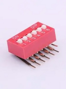 TM-06 拨码开关红色06P-90度插脚4PIN间距2.54mm立式侧插侧拨6位D