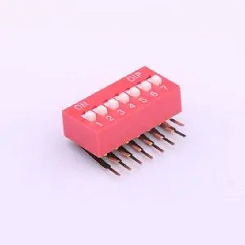 DA-07RP 间距2.54mm 平拨,凸起式 7位拨码开关 插件,P=2.54mm 拨