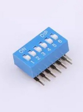 DA-06-B 拨码开关2.54mm间距,弯脚90度侧插 蓝色 6PIN/位 高推 插