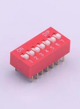 TA-07 拨码开关红色07P-180度7PIN间距2.54mm立式直插正拨平拨7位