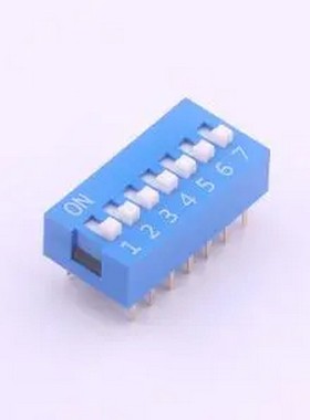 DS-07BLP 间距2.54mm 平拨,凸起式 7位拨码开关 插件,P=2.54mm 拨
