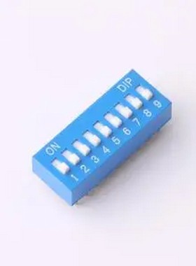 DR-09LT 2.54mm间距 9位 琴键式 直插平拨凸柄 蓝色 拨码开关 插