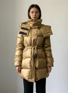 高级感时尚90白鸭绒羽绒服女中长款小个子收腰显瘦连帽保暖外套冬