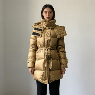 高级感时尚90白鸭绒羽绒服女中长款小个子收腰显瘦连帽保暖外套冬