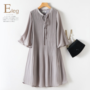 a字裙百褶裙 宽松中长款 气质优雅系带连衣裙女七分袖 2025春夏新款