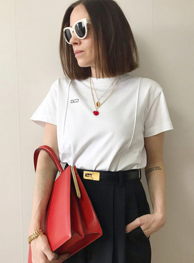 春夏新款小众刺绣黑白色纯棉T恤衫女休闲短袖上衣ins潮简约百搭