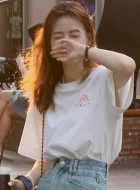 韩版夏季清新甜美前后字母印花白色纯棉短袖T恤休闲潮百搭上衣女