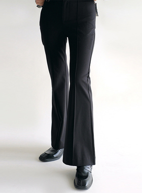 醋酸弹力腰边钩针垂顺修身显瘦休闲裤喇叭裤黑色OL通勤长裤子女