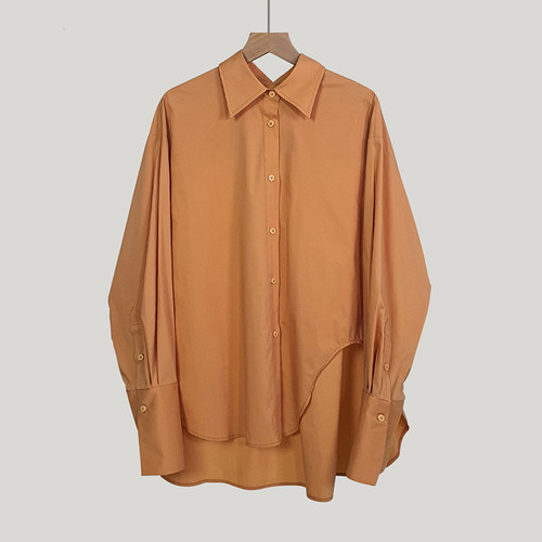 不对称宽松长袖衬衫女