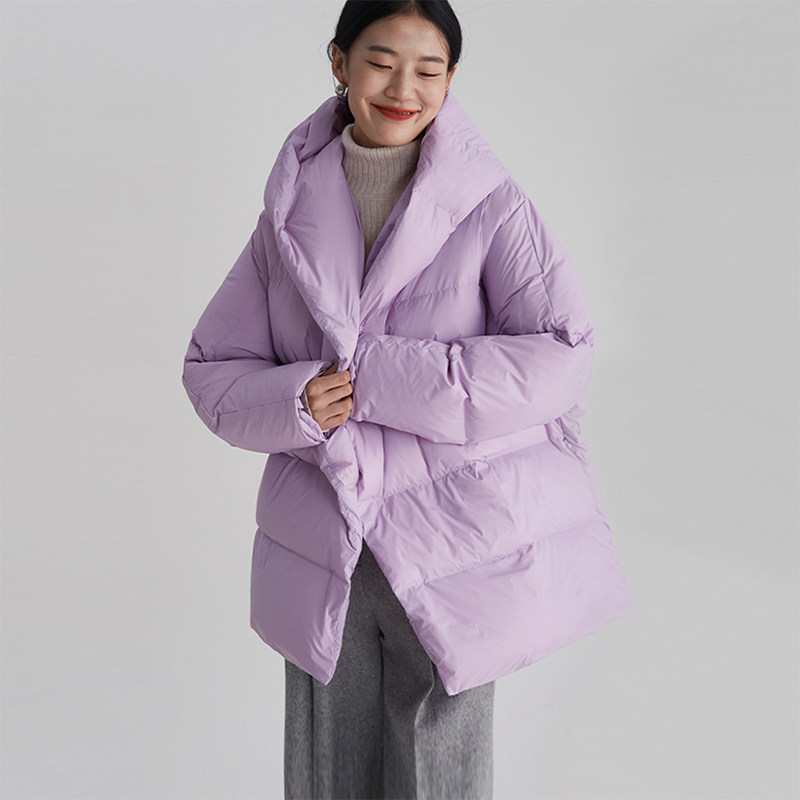 韩版中长款连帽90白鸭绒羽绒服