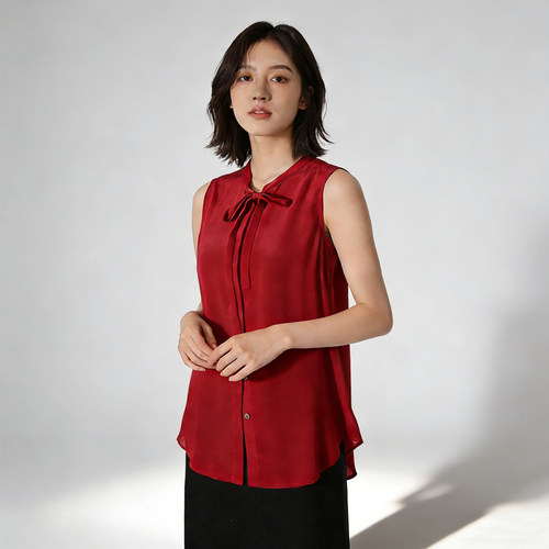 100%桑蚕丝法式优雅飘领衬衫女
