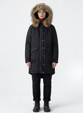 貉子毛领！冬季保暖90白鸭绒羽绒服女高级感派克服中长款连帽外套