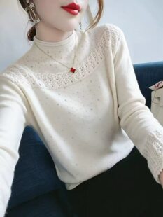 2026秋冬新款半高领烫钻超细羊毛衫女修身长袖毛衣薄款时尚针织
