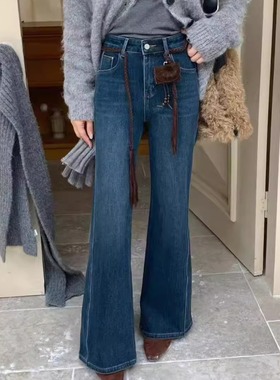 CKCD2025秋冬牛仔裤弹力高腰显瘦加绒微喇叭裤百搭时尚女裤子2320