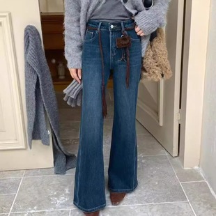 女裤 百搭时尚 子2320 弹力高腰显瘦加绒微喇叭裤 CKCD2025秋冬牛仔裤