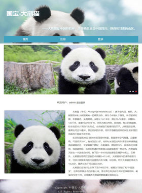 PHP宠物动物科普网页设计制作成品 国宝-大熊猫 3页 注册登录功能