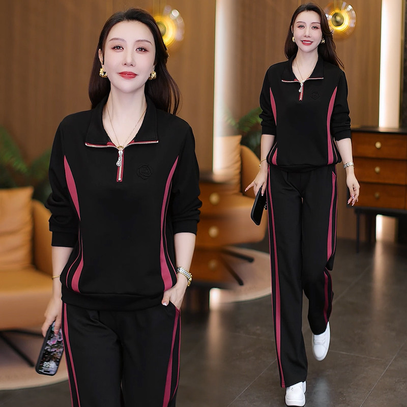 时尚休闲套装女2025秋季新款时髦洋气半拉链卫衣阔腿裤运动两件套