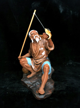 陶瓷渔夫渔翁获利摆件假山流水庭园配饰品门厅电视柜招财前台摆设