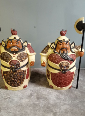 陶瓷门神哼哈二将中式装饰摆件