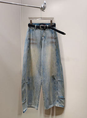 BBLY欧洲站小众HELMCH南油高端早春弯刀裤复古水洗做旧百搭阔腿裤