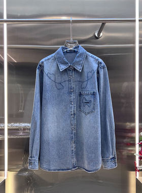 BBLY欧洲站小众美式复古西部长袖上衣水洗刺绣小马百搭牛仔衬衫女