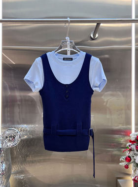 BBLY欧洲站小众南油高端正肩短款洋气t恤两件撞色短袖背心上衣女