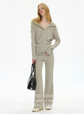BBLY欧洲站小众JIYOOSOONG英伦风连帽套头针织衫高腰休闲裤套装女