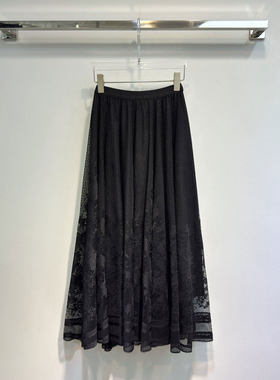 BBLY欧洲站小众南油高端时尚百搭松紧腰网纱裙定位印花大摆半身裙