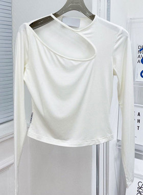 BBLY欧洲站南油高端镂空小心机打底不规则上衣高级长袖通勤T恤女