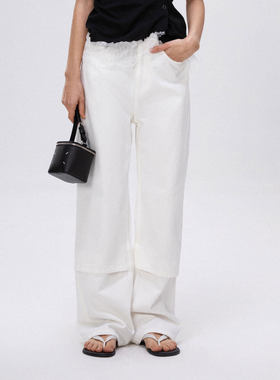 BBLY欧洲站小众FANLEONA高腰显瘦百搭长裤白色拼接解构百搭牛仔裤