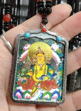 唐卡佛牌男黄财神吊坠男女印刷嘎乌盒随身挂件文殊菩萨五爷项链批