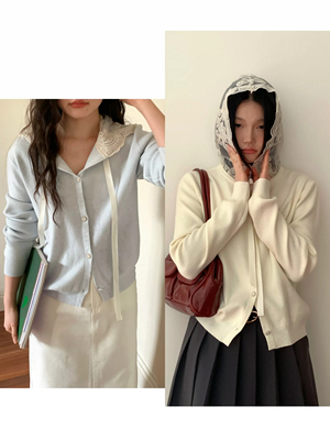 MOTOO自制春款毛衣甜美减龄蝴蝶结系带针织开衫外套