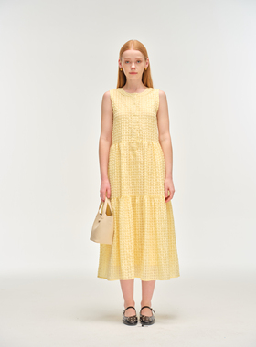 MOTOO自制格子背心连衣裙女新款清新宽松无袖长裙