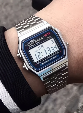 卡西欧(CASIO)手表男款学生电子表复古方块小银表A159WA-N1/F-91W