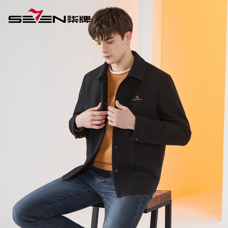 含羊毛工装柒牌翻领冬季