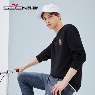 时尚 清仓卫衣春秋款 柒牌男士 潮流圆领套头T恤上衣 柒先生系列