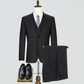男士 格子西装 清仓马甲西服三件套商务绅士套西青年时尚 柒牌男装