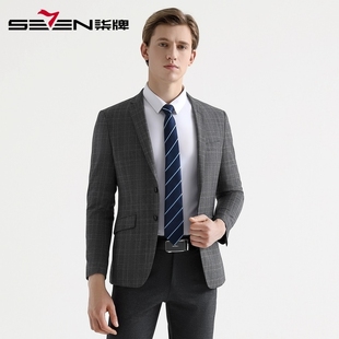 婚庆西服套装 商务羊毛套西英伦格纹时尚 清仓秋冬男士 柒牌男装