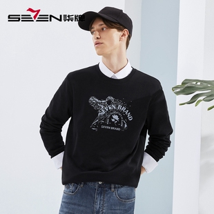 潮流纸鸢刺绣男士 圆领卫衣春秋时尚 休闲上衣 清仓长袖 柒牌男装