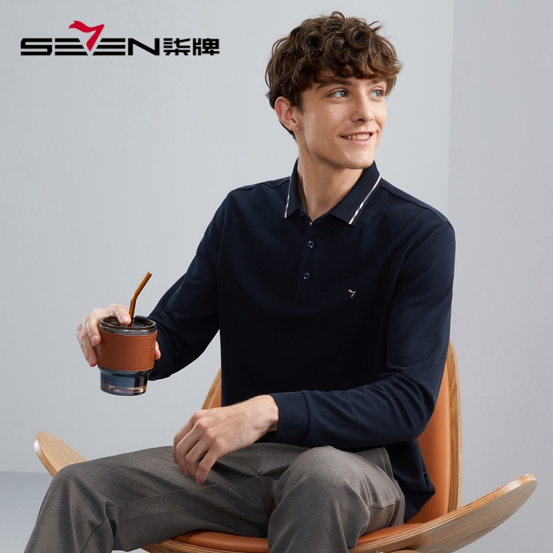 抗菌长袖polo衫柒牌秋季