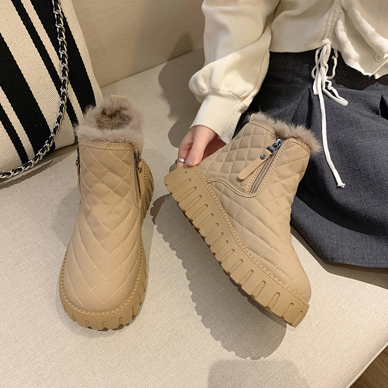 加绒高帮雪地靴女2025冬季新款学生ins韩版保暖休闲厚底棉鞋XQ285