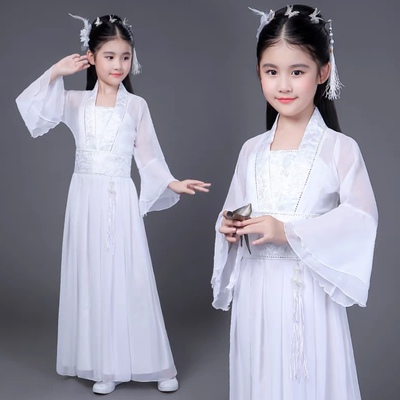 女童汉服古风儿童唐装国风古装超仙白娘子衣服求点化古典舞演出服