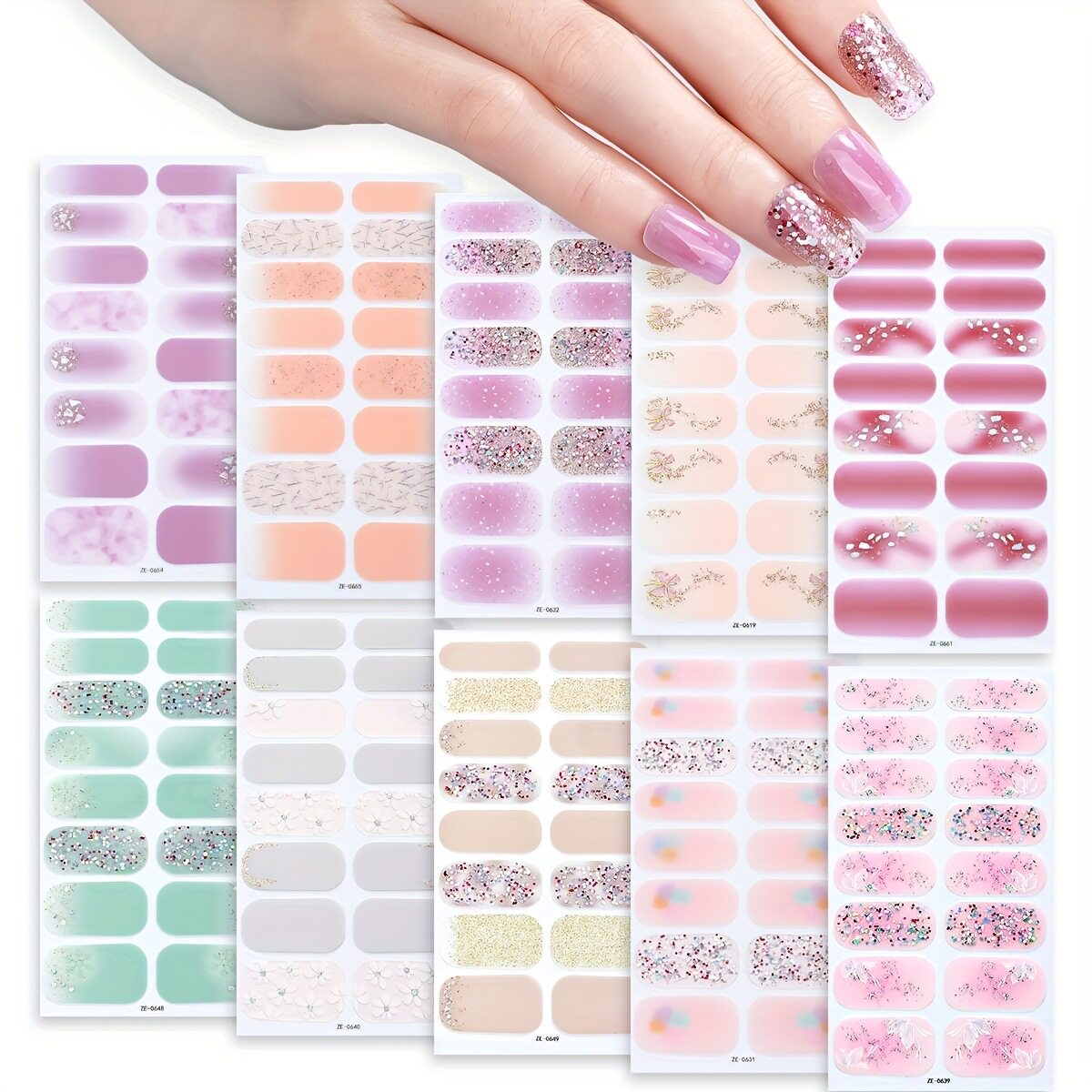 欧美2025年新品16指葱粉烫金甲油膜美甲贴3D美甲贴纸全贴